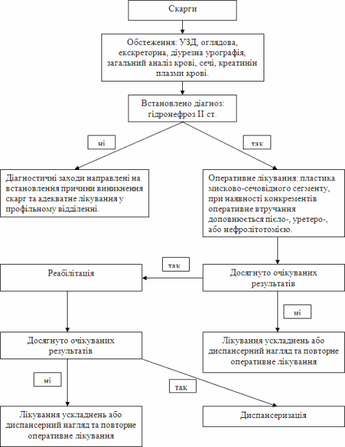 Графічна схема алгоритму надання медичної допомоги хворим на гідронефроз з обструкцією мисково-сечовідного з’єднання ІІ ст.
