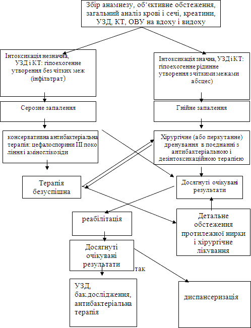 Графічна схема виконання протоколу ведення хворих Абсцес нирки і перинефральної клітковини