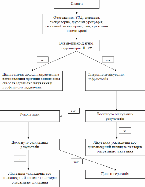 Графічна схема алгоритму надання медичної допомоги хворим на гідронефроз з обструкцією мисково-сечовідного з’єднання IІІ ст.